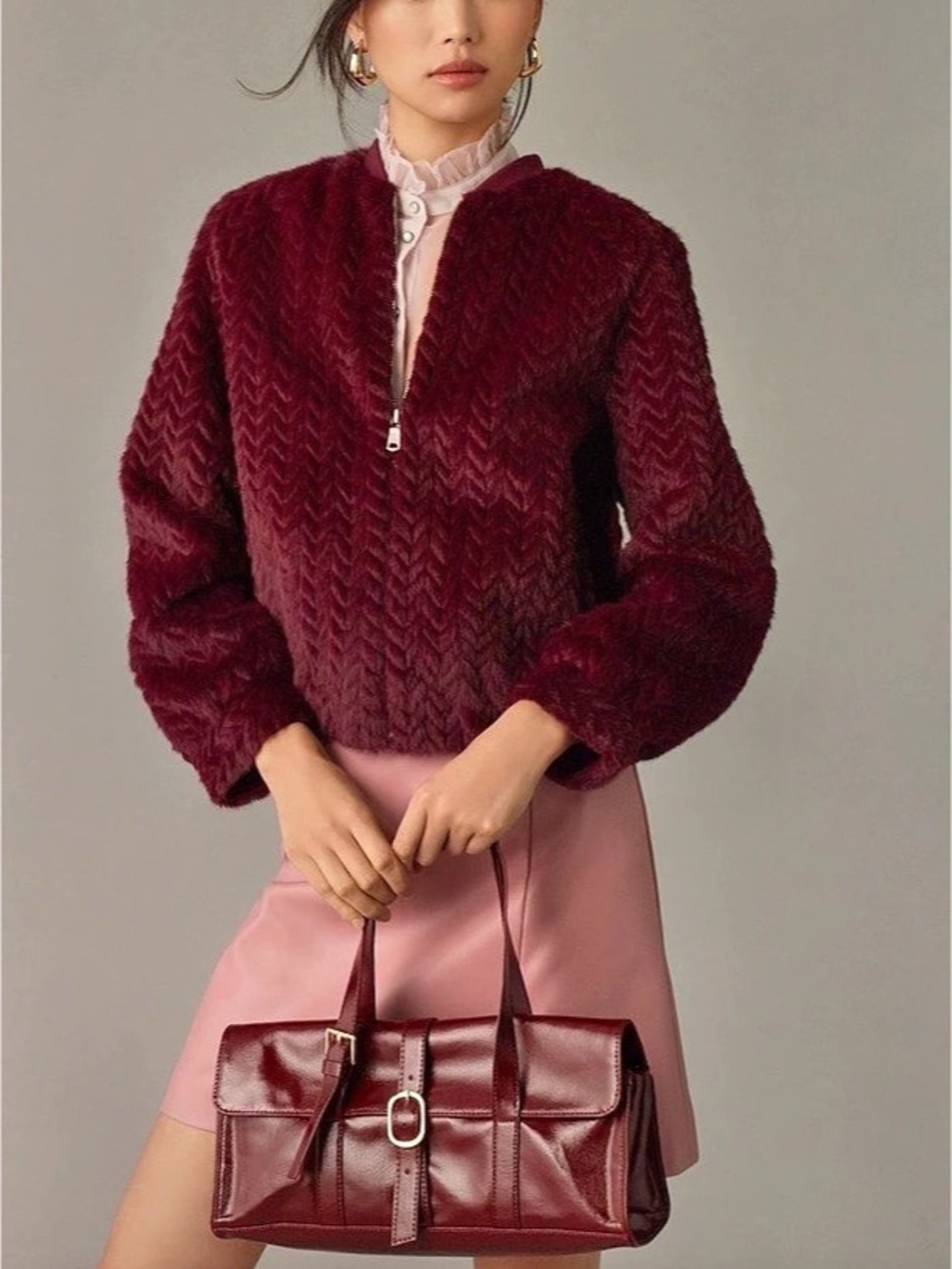 Avec Les Filles Textured Bomber Jacket